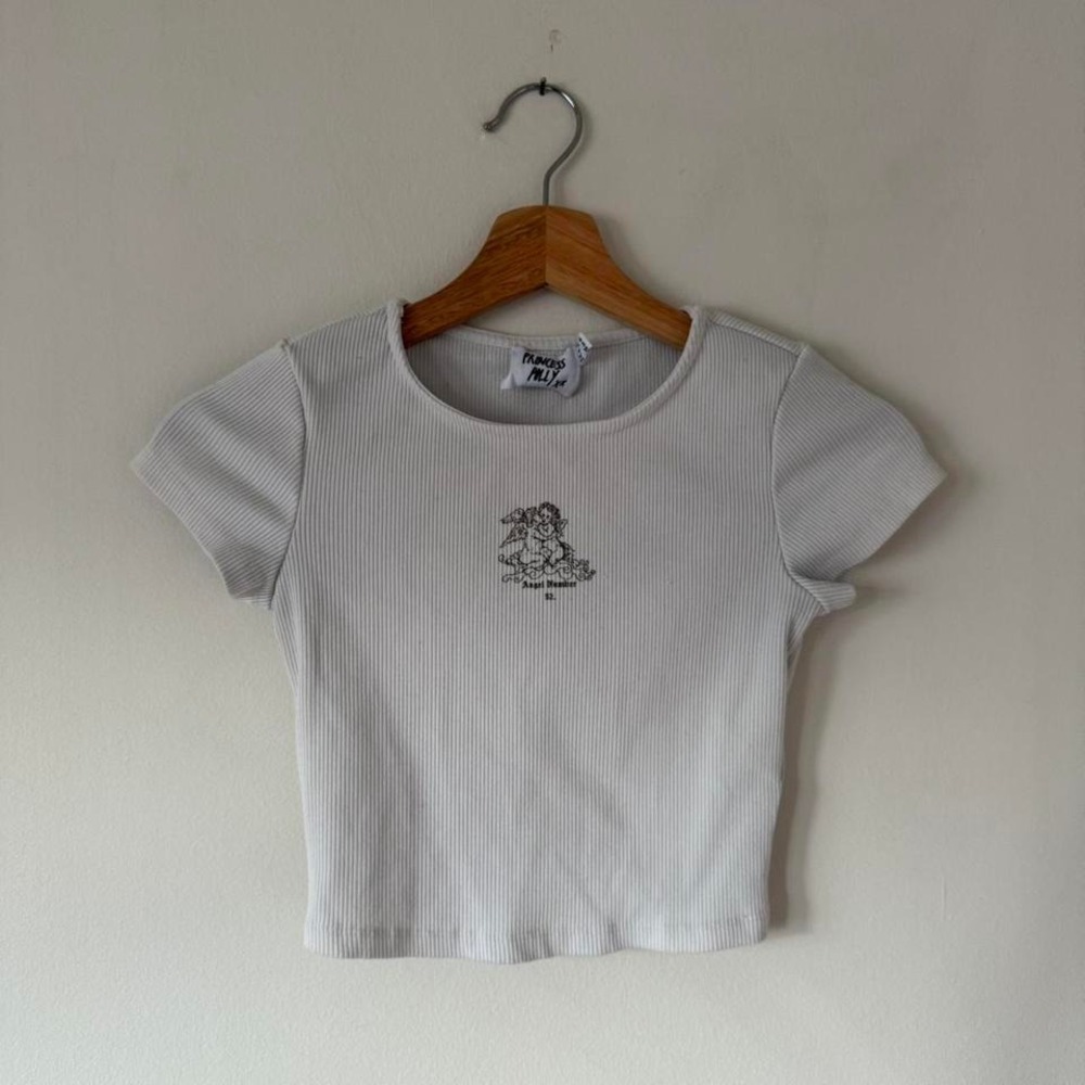 Princess Polly White Angel Number 52 Ribbed Crop Top Womens 2
